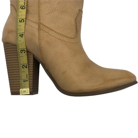 Code West Womens Western Style Mid Calf Boots Brown Pull On Stacked Heels 8.5 M - Picture 7 of 8